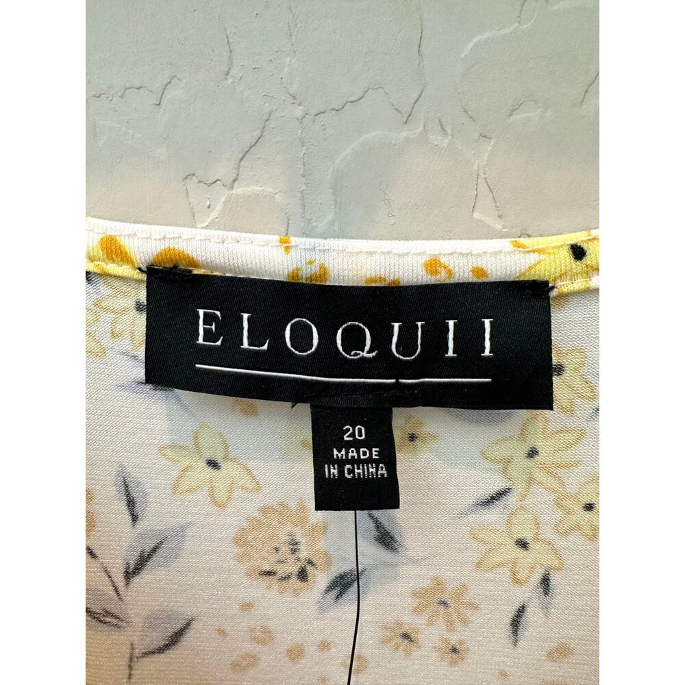 ELOQUII Floral Midi Dress Yellow White Empire Waist Cottagecore NWT | Size 20 - Picture 6 of 9